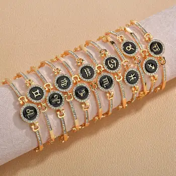 signo do zodíaco pulseira de atacado com enameling 12 vários sinais disponíveis de cristal do signo bracelete da jóia para a mulher