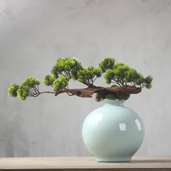 Simulado de pinheiros bonsai planta de interior, acolhedor pinheiro grande bonsai simulado flor conjunto da decoração da sala de estar da arte da flor