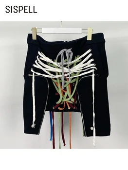 SISPELL Patchwork de Rendas Até Colorblock Saia Para as Mulheres de Cintura Alta Solta Reta Streetwear Mini Saias da Moda Feminina Verão 2022
