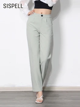 SISPELL Verde Calças Casuais Para Mulheres de Cintura Alta Minimalista Reta Calças Simples Feminino coreano 2022 Vestuário de Moda do Estilo Novo