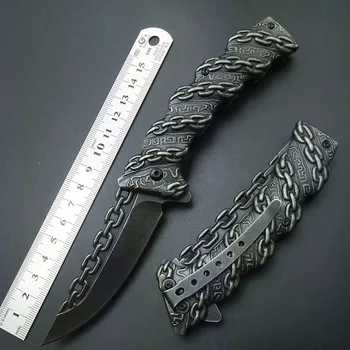 Stonewash Cadeia de Faca Dobrável Tático Dobrar a Lâmina de Facas de ferramentas ao ar livre de Qualidade Superior Escultura de facas de Aço Inoxidável tudo em 3D