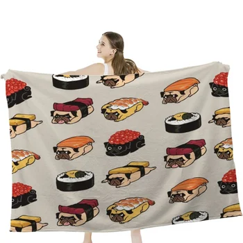 Sushi Pug Jogar Cobertores De Veludo Macio Cobertor De Viagem De Roupa De Cama Cobertor