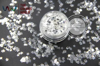 TCY001 Brilho branco com prata, cores Estrelas de Forma 3MM tamanho glitter pó para a Arte do prego ou outros DIY decoração