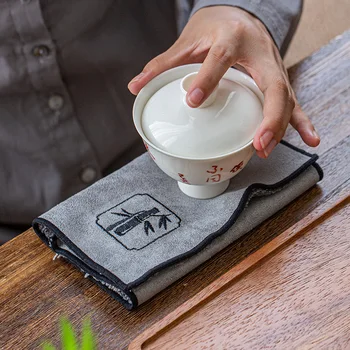 Toalha de chá de Espessamento de absorção de Água Pano de Chá de Kung Fu Toalha de Chá de Panela Toalha de Pano Bordado Absorvente Toalha de Chá