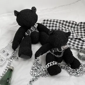 Urso preto de Design Bolsa de Ombro para o Punk Meninas de Pelúcia de Animais Garras Mulheres bolsas e Bolsas Inverno Parte da Cadeia de Saco Crossbody