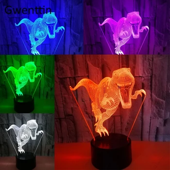 Variedade de Dinossauros Luz da Noite Ilusão 3D Lâmpada Crianças do Bebê de Aniversário, Presentes de Natal LED USB Toque Candeeiros de Mesa de Decoração de Casa de Luminarias