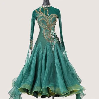 Verde Novo Padrão Nacional De Dança Moderna Traje De Grande Oscilação Vestido Prática Roupas De Mulheres Dança De Salão Vestido De Valsa