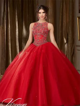 Vermelho Vestidos de Quinceanera Com as Costas Abertas Strass Frisada vestido de baile Princesa barato quinceanera dresses2016 vestidos de quinceanera