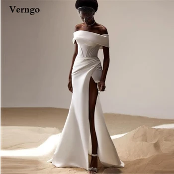 Verngo Sereia Moderna Vestidos de Noiva Fora do Ombro Mangas Fenda Lateral, Comprimento do Assoalho Mulheres de Noiva Formal Vestidos de Mulheres Africanas