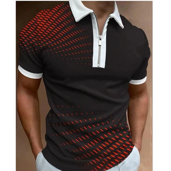 Verão de Roupas masculinas Camisas Polo Casual, Vire para Baixo de Gola Zíper de Golfe Festa estampa de Bolinhas de Manga Curta T-Shirt Polos de Homens Tops