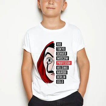 Verão Kawaii Engraçado La Casa De Papel Camisa de T de Crianças Superior de desenho animado Dinheiro Assalto Tshirt Bella Ciao Casa de Papel Meninos T-shirt Crianças