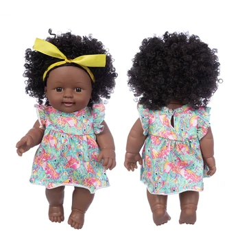 Vestido de flor+30cm DollChristmas Melhor Presente Para o Bebê Meninas Preto Brinquedo Mini Bonito Explosivo penteado Boneca Crianças Meninas
